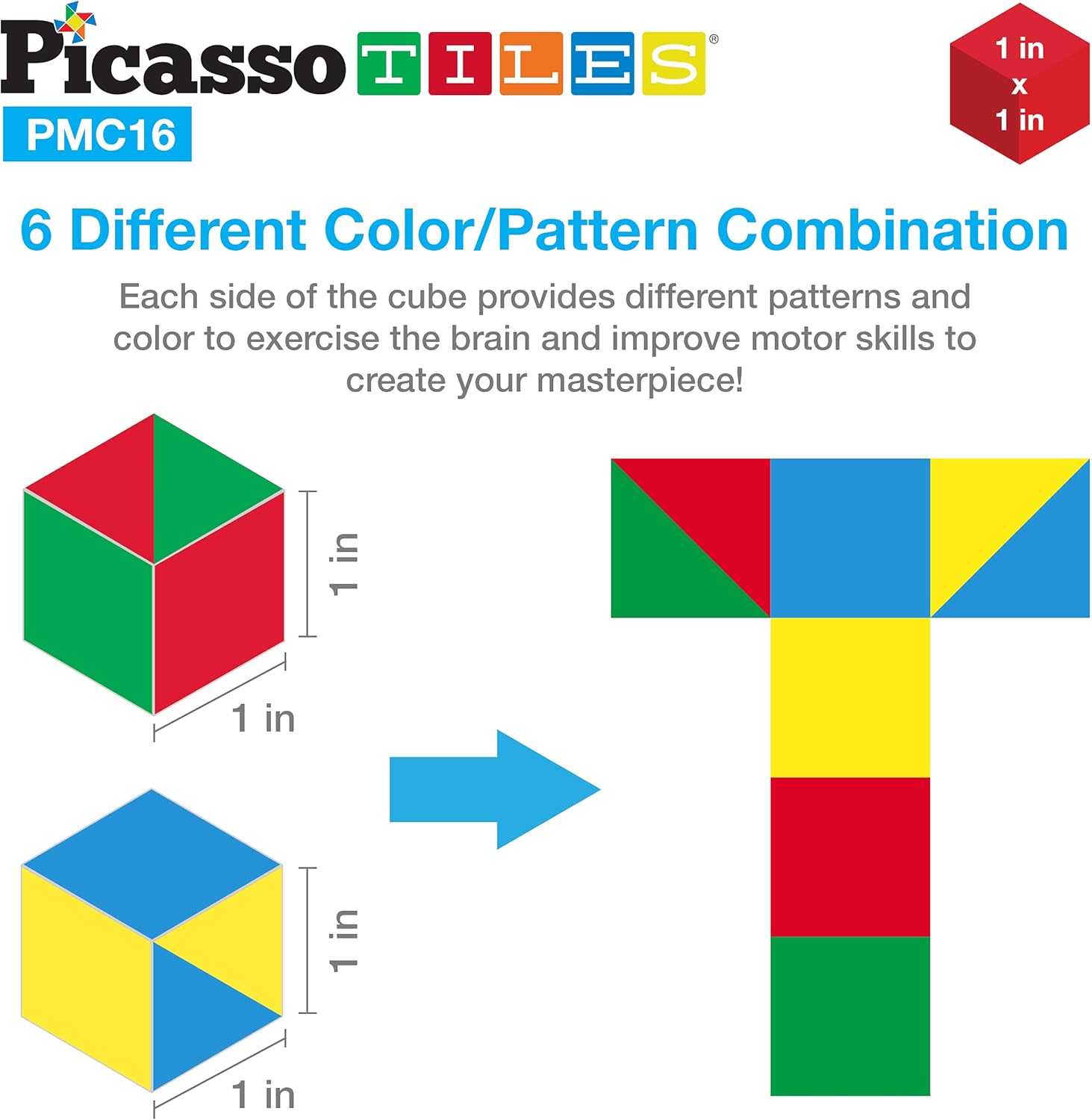 Picasso Cubes 1 Magnetic Puzzle Cubes 108 Piece Magnet Construction Building Block Set Sensory Toy Early Education STEM Learning Free Ideabook with 50 Ideas Children Age 3 Boy Girl PMC108Geo2