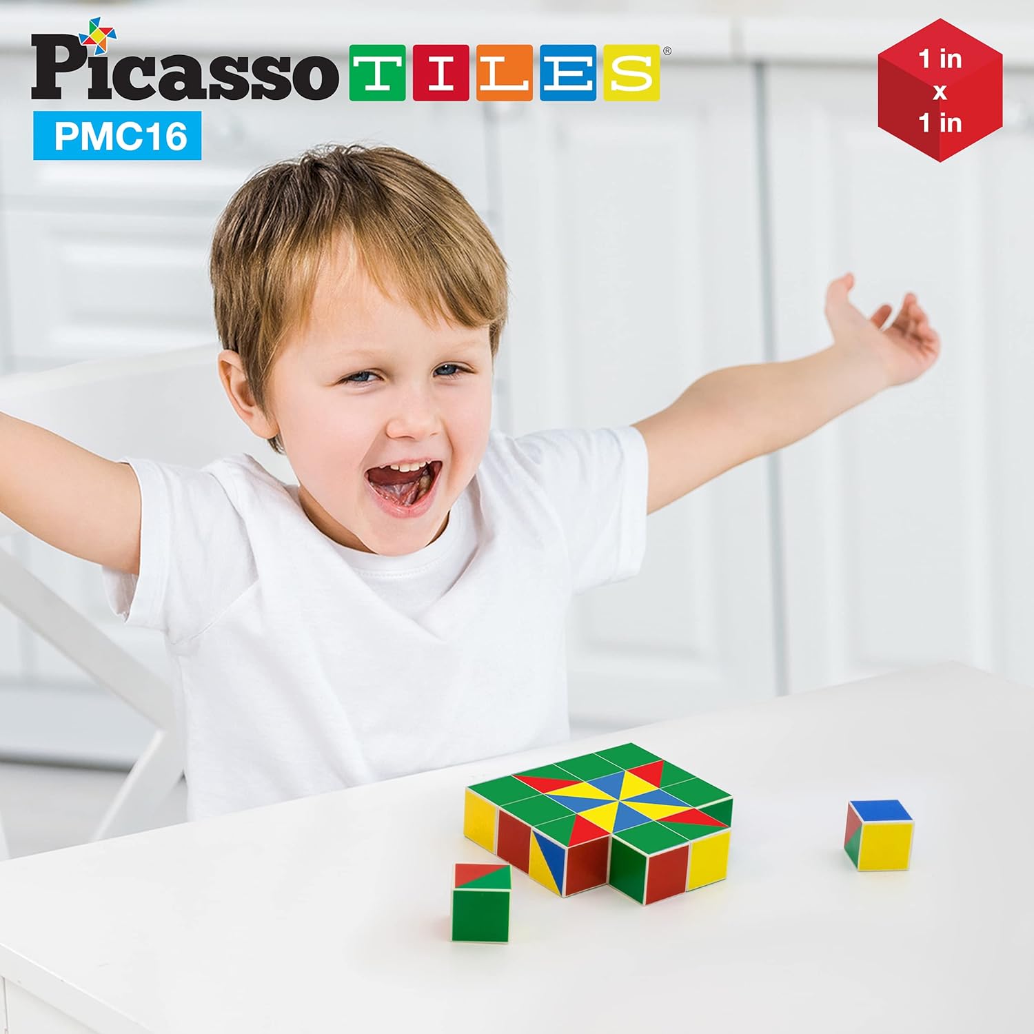 Picasso Cubes 1 Magnetic Puzzle Cubes 108 Piece Magnet Construction Building Block Set Sensory Toy Early Education STEM Learning Free Ideabook with 50 Ideas Children Age 3 Boy Girl PMC108Geo2