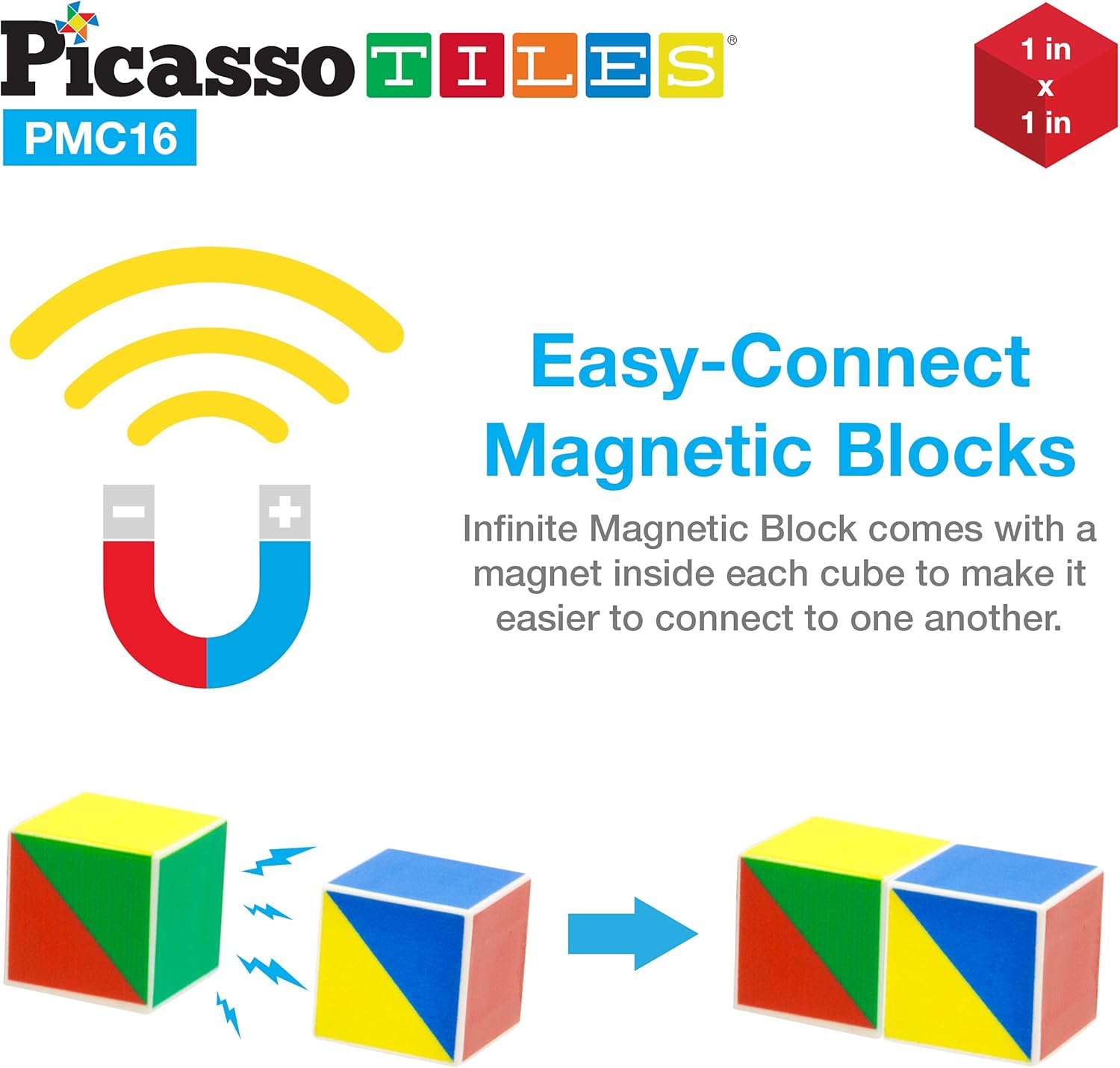Picasso Cubes 1 Magnetic Puzzle Cubes 108 Piece Magnet Construction Building Block Set Sensory Toy Early Education STEM Learning Free Ideabook with 50 Ideas Children Age 3 Boy Girl PMC108Geo2