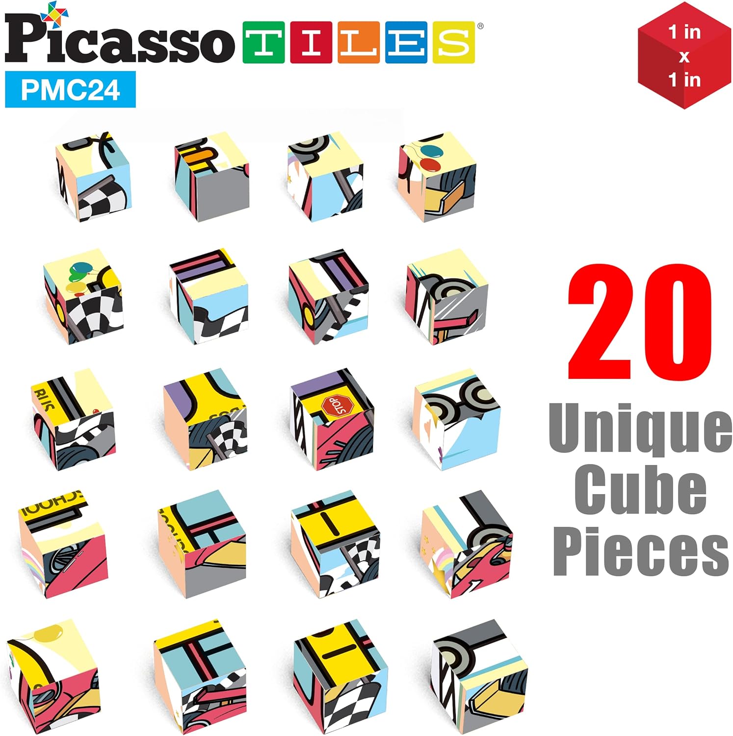 Picasso Cubes 1 Magnetic Puzzle Cubes 108 Piece Magnet Construction Building Block Set Sensory Toy Early Education STEM Learning Free Ideabook with 50 Ideas Children Age 3 Boy Girl PMC108Car