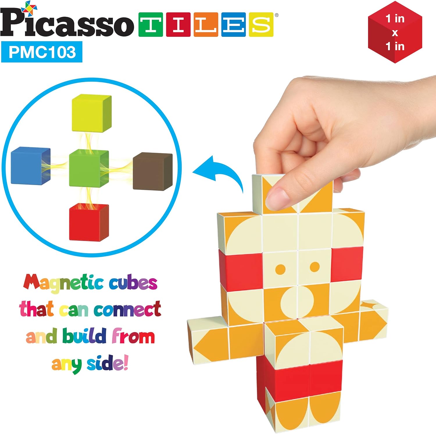 Picasso Cubes 1 Magnetic Puzzle Cubes 108 Piece Magnet Construction Building Block Set Sensory Toy Early Education STEM Learning Free Ideabook with 50 Ideas Children Age 3 Boy Girl PMC108103pc