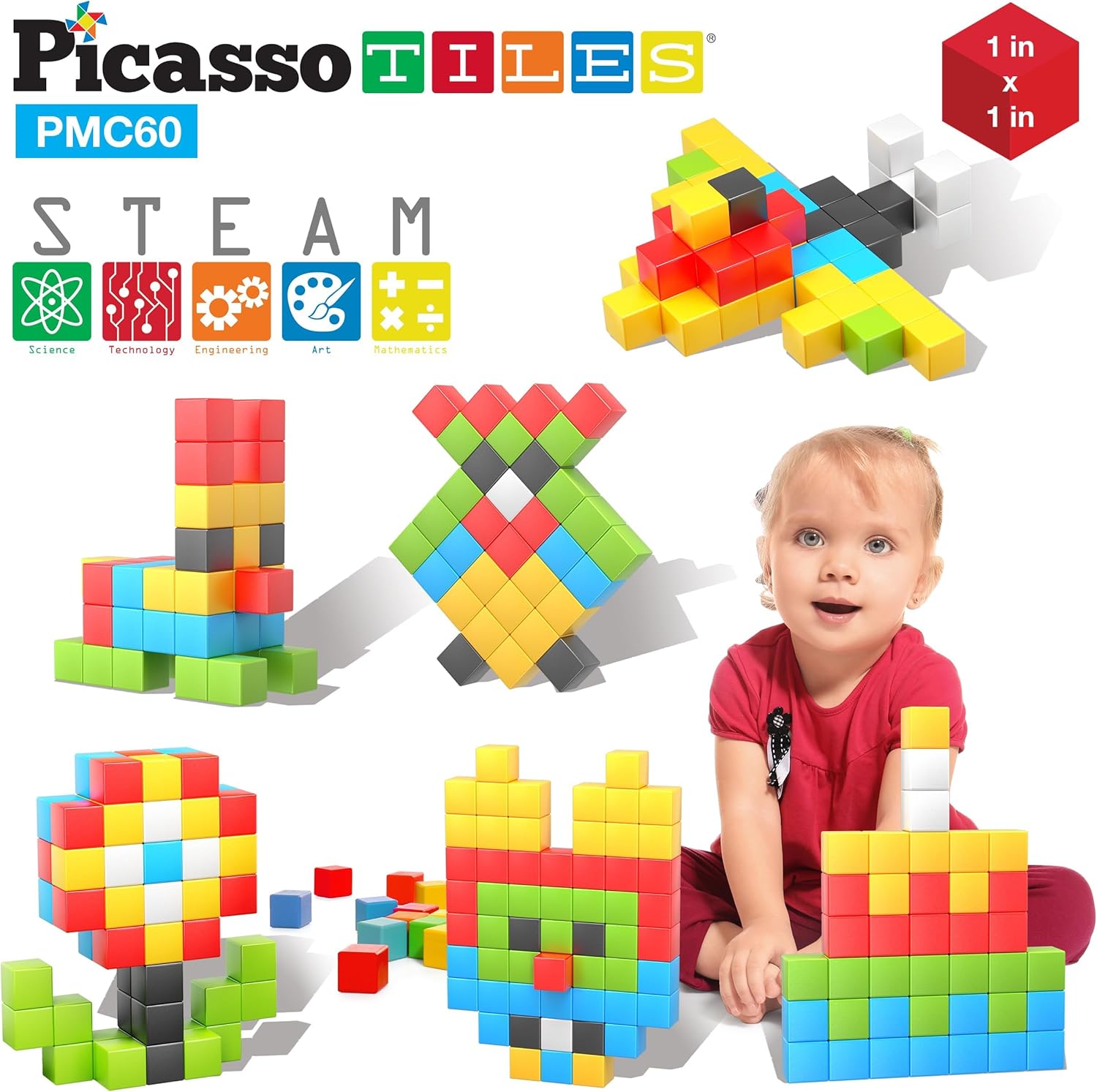Picasso Cubes 1 Magnetic Puzzle Cubes 108 Piece Magnet Construction Building Block Set Sensory Toy Early Education STEM Learning Free Ideabook with 50 Ideas Children Age 3 Boy Girl PMC10860pc