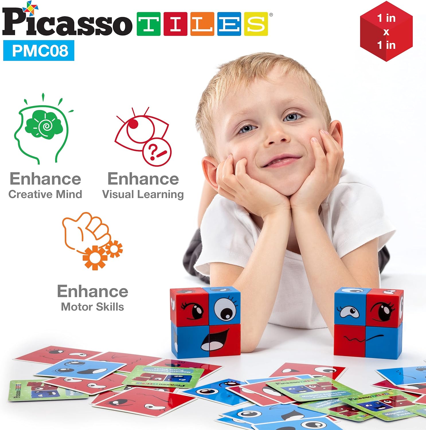Picasso Cubes 1 Magnetic Puzzle Cubes 108 Piece Magnet Construction Building Block Set Sensory Toy Early Education STEM Learning Free Ideabook with 50 Ideas Children Age 3 Boy Girl PMC108Smile