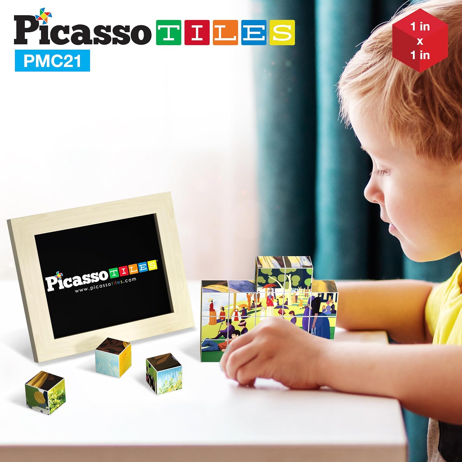 Picasso Cubes 1 Magnetic Puzzle Cubes 108 Piece Magnet Construction Building Block Set Sensory Toy Early Education STEM Learning Free Ideabook with 50 Ideas Children Age 3 Boy Girl PMC108FrameArt 20PC