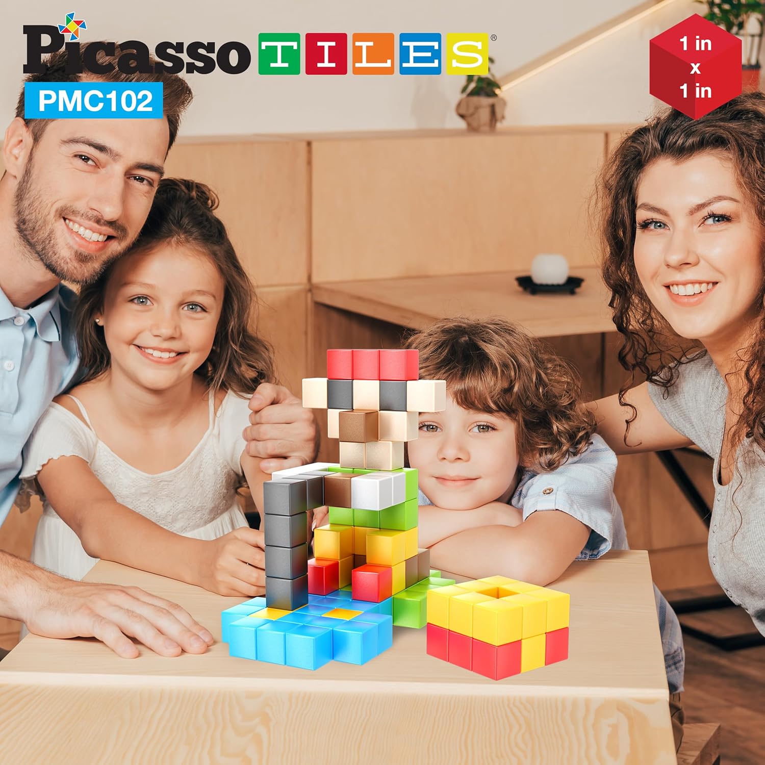 Picasso Cubes 1 Magnetic Puzzle Cubes 108 Piece Magnet Construction Building Block Set Sensory Toy Early Education STEM Learning Free Ideabook with 50 Ideas Children Age 3 Boy Girl PMC1081Color102