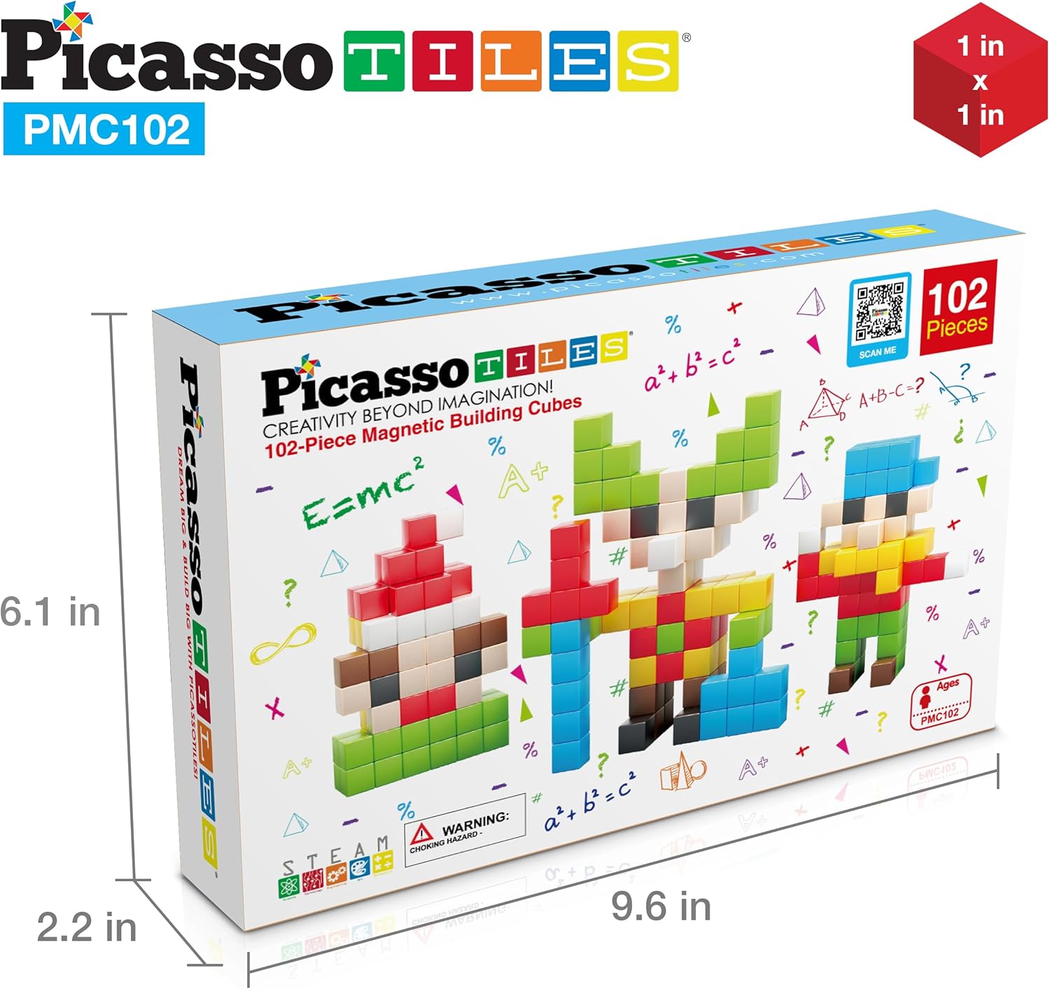 Picasso Cubes 1 Magnetic Puzzle Cubes 108 Piece Magnet Construction Building Block Set Sensory Toy Early Education STEM Learning Free Ideabook with 50 Ideas Children Age 3 Boy Girl PMC1081Color102