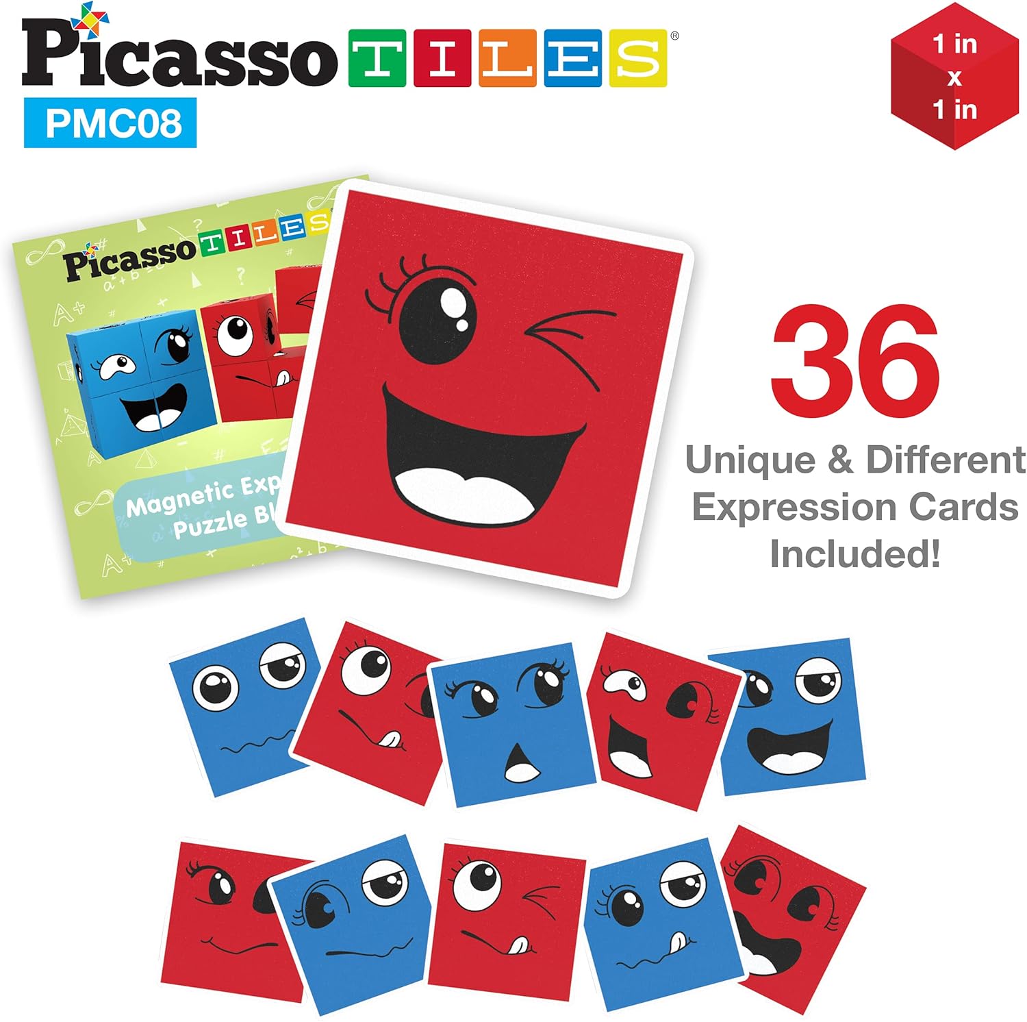 Picasso Cubes 1 Magnetic Puzzle Cubes 108 Piece Magnet Construction Building Block Set Sensory Toy Early Education STEM Learning Free Ideabook with 50 Ideas Children Age 3 Boy Girl PMC108Smile