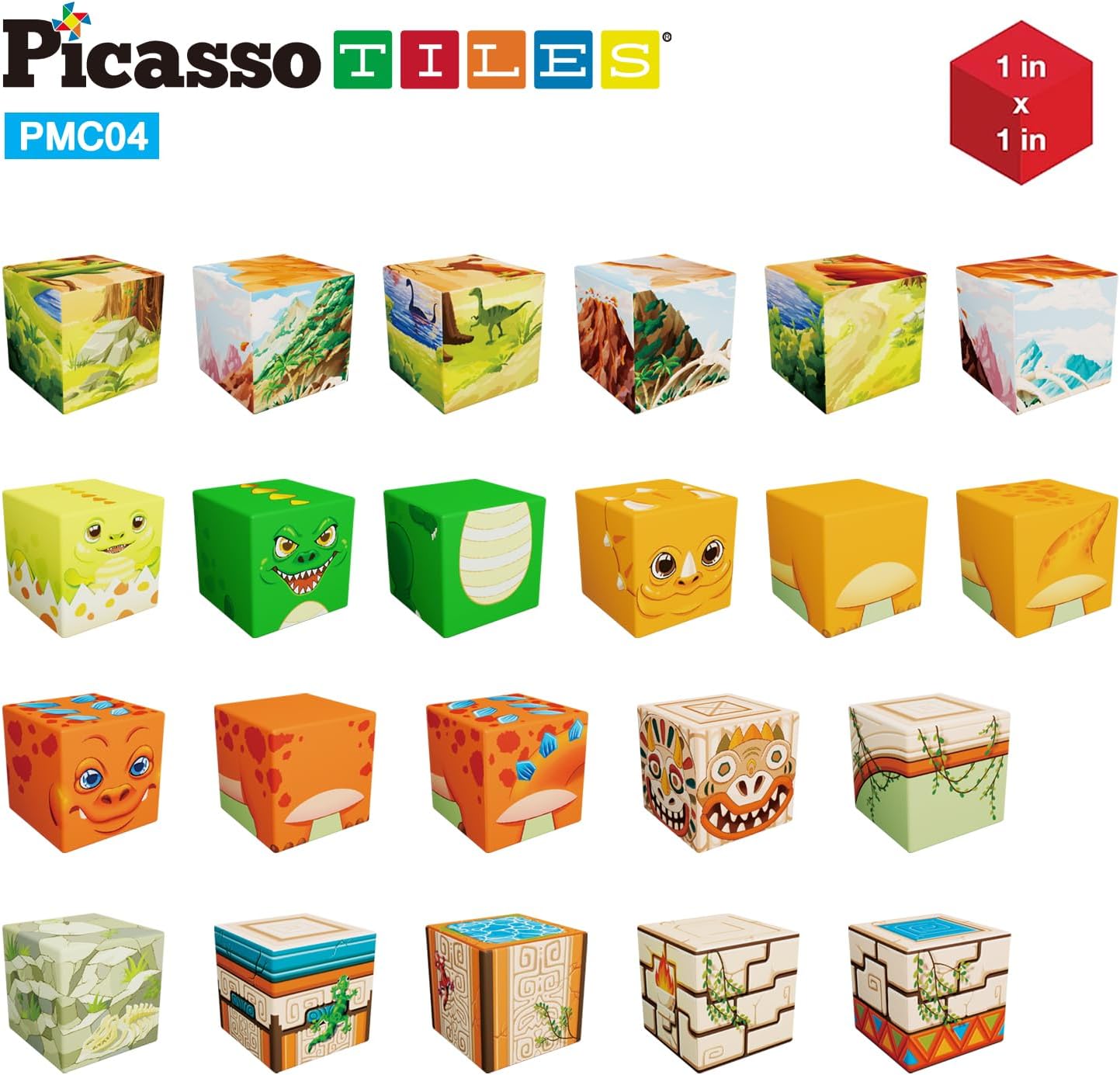 PicassoTiles 05 Pixel Magnetic Puzzle Cube 100 Piece Mix ampamp Match Cubes Sensory Toys STEAM Education Learning Building Block Magnets Children Construction Toy Set Stacking Magnet Creative Kit PMC100Prehistoric World Themed