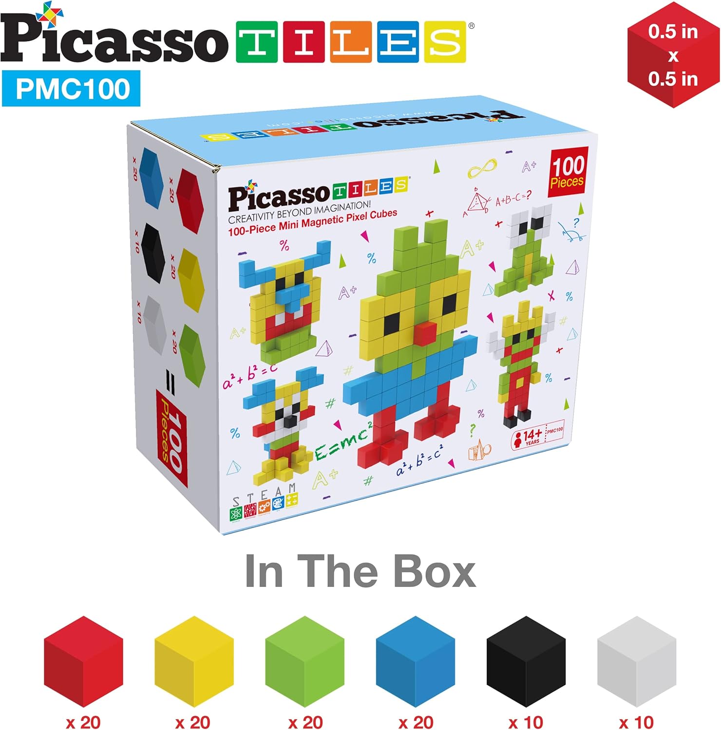 PicassoTiles 05 Pixel Magnetic Puzzle Cube 100 Piece Mix ampamp Match Cubes Sensory Toys STEAM Education Learning Building Block Magnets Children Construction Toy Set Stacking Magnet Creative Kit PMC100100pcs Magnetic Puzzle