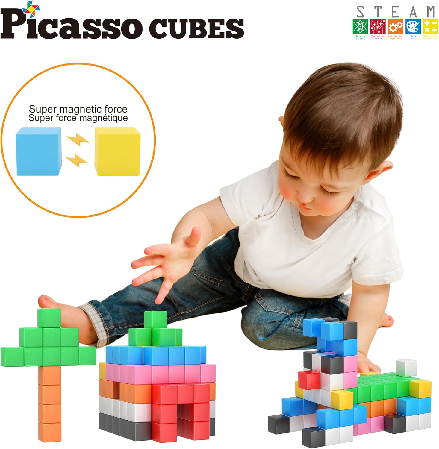 PicassoTiles 05 Pixel Magnetic Puzzle Cube 100 Piece Mix ampamp Match Cubes Sensory Toys STEAM Education Learning Building Block Magnets Children Construction Toy Set Stacking Magnet Creative Kit PMC100108 Pieces 12 3CM