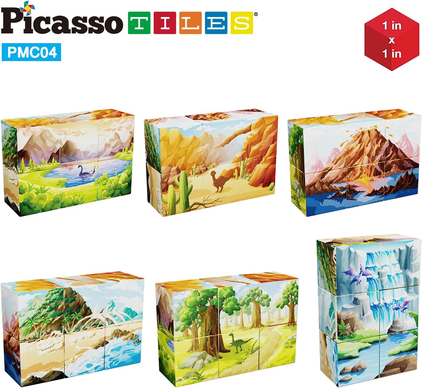 PicassoTiles 05 Pixel Magnetic Puzzle Cube 100 Piece Mix ampamp Match Cubes Sensory Toys STEAM Education Learning Building Block Magnets Children Construction Toy Set Stacking Magnet Creative Kit PMC100Prehistoric World Themed