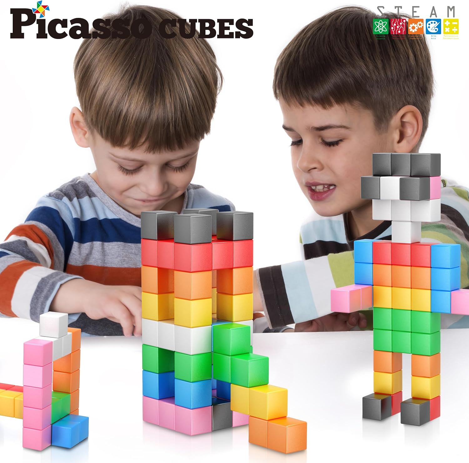 PicassoTiles 05 Pixel Magnetic Puzzle Cube 100 Piece Mix ampamp Match Cubes Sensory Toys STEAM Education Learning Building Block Magnets Children Construction Toy Set Stacking Magnet Creative Kit PMC10054 Pieces 12 3CM