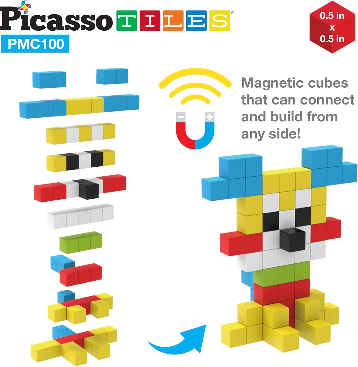 PicassoTiles 05 Pixel Magnetic Puzzle Cube 100 Piece Mix ampamp Match Cubes Sensory Toys STEAM Education Learning Building Block Magnets Children Construction Toy Set Stacking Magnet Creative Kit PMC100100pcs Magnetic Puzzle