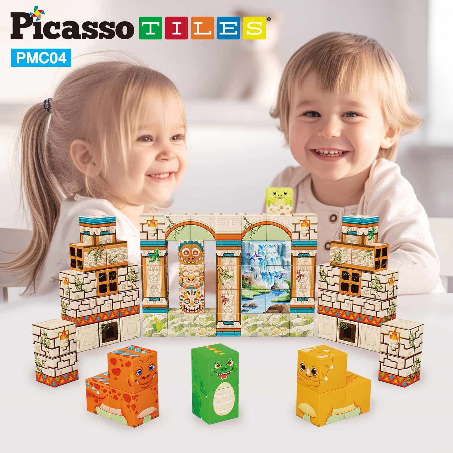 PicassoTiles 05 Pixel Magnetic Puzzle Cube 100 Piece Mix ampamp Match Cubes Sensory Toys STEAM Education Learning Building Block Magnets Children Construction Toy Set Stacking Magnet Creative Kit PMC100Prehistoric World Themed