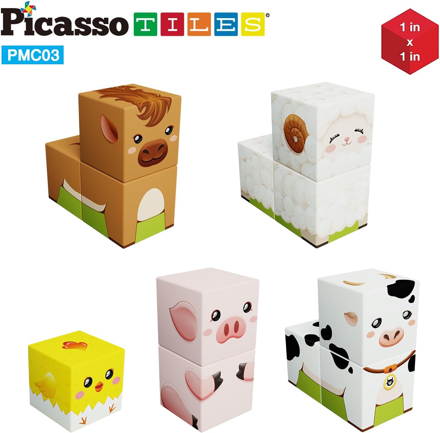 PicassoTiles 05 Pixel Magnetic Puzzle Cube 100 Piece Mix ampamp Match Cubes Sensory Toys STEAM Education Learning Building Block Magnets Children Construction Toy Set Stacking Magnet Creative Kit PMC100Cube Farm House Theme