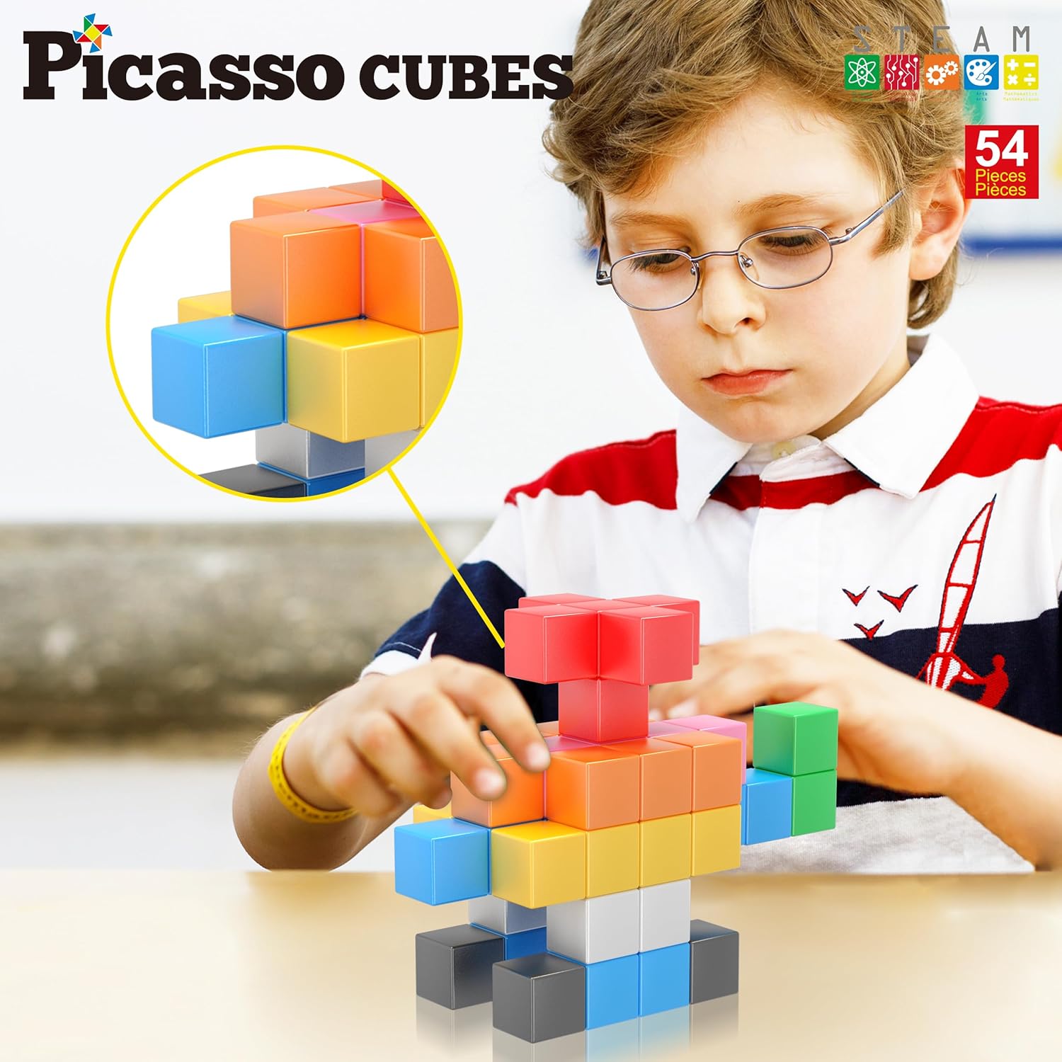 PicassoTiles 05 Pixel Magnetic Puzzle Cube 100 Piece Mix ampamp Match Cubes Sensory Toys STEAM Education Learning Building Block Magnets Children Construction Toy Set Stacking Magnet Creative Kit PMC10054 Pieces 12 3CM
