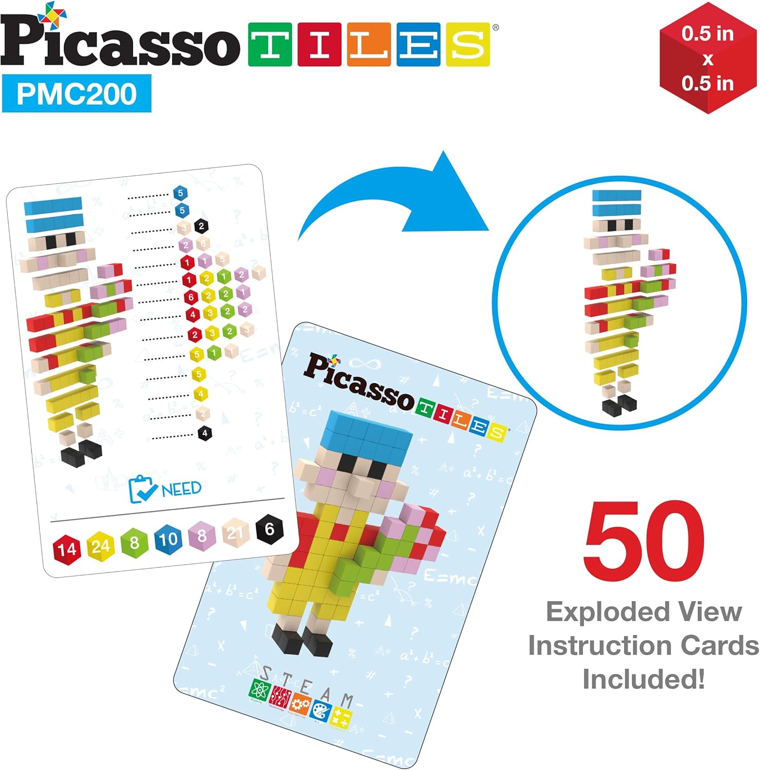 PicassoTiles 05 Pixel Magnetic Puzzle Cube 100 Piece Mix ampamp Match Cubes Sensory Toys STEAM Education Learning Building Block Magnets Children Construction Toy Set Stacking Magnet Creative Kit PMC100200pcs Magnetic Puzzle