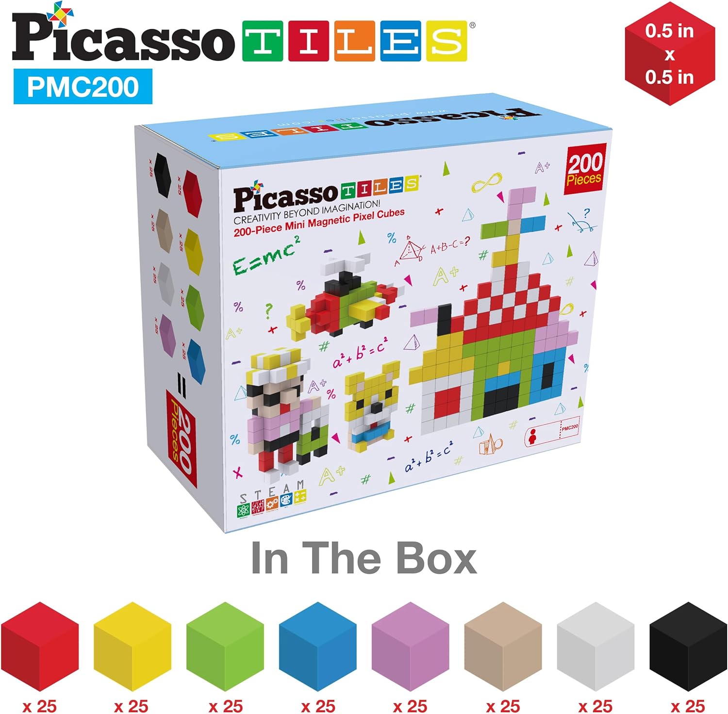 PicassoTiles 05 Pixel Magnetic Puzzle Cube 100 Piece Mix ampamp Match Cubes Sensory Toys STEAM Education Learning Building Block Magnets Children Construction Toy Set Stacking Magnet Creative Kit PMC100200pcs Magnetic Puzzle