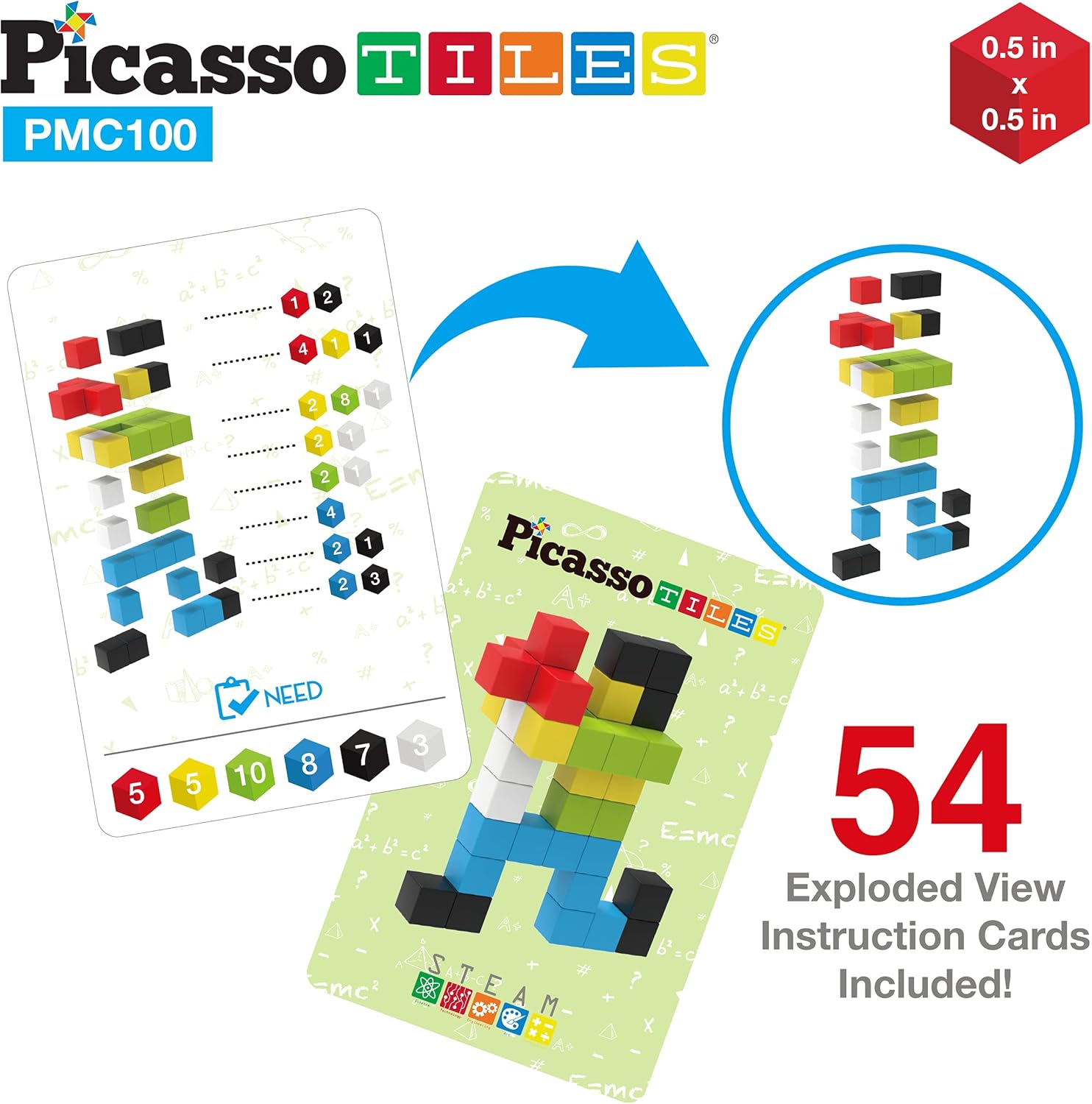 PicassoTiles 05 Pixel Magnetic Puzzle Cube 100 Piece Mix ampamp Match Cubes Sensory Toys STEAM Education Learning Building Block Magnets Children Construction Toy Set Stacking Magnet Creative Kit PMC100100pcs Magnetic Puzzle