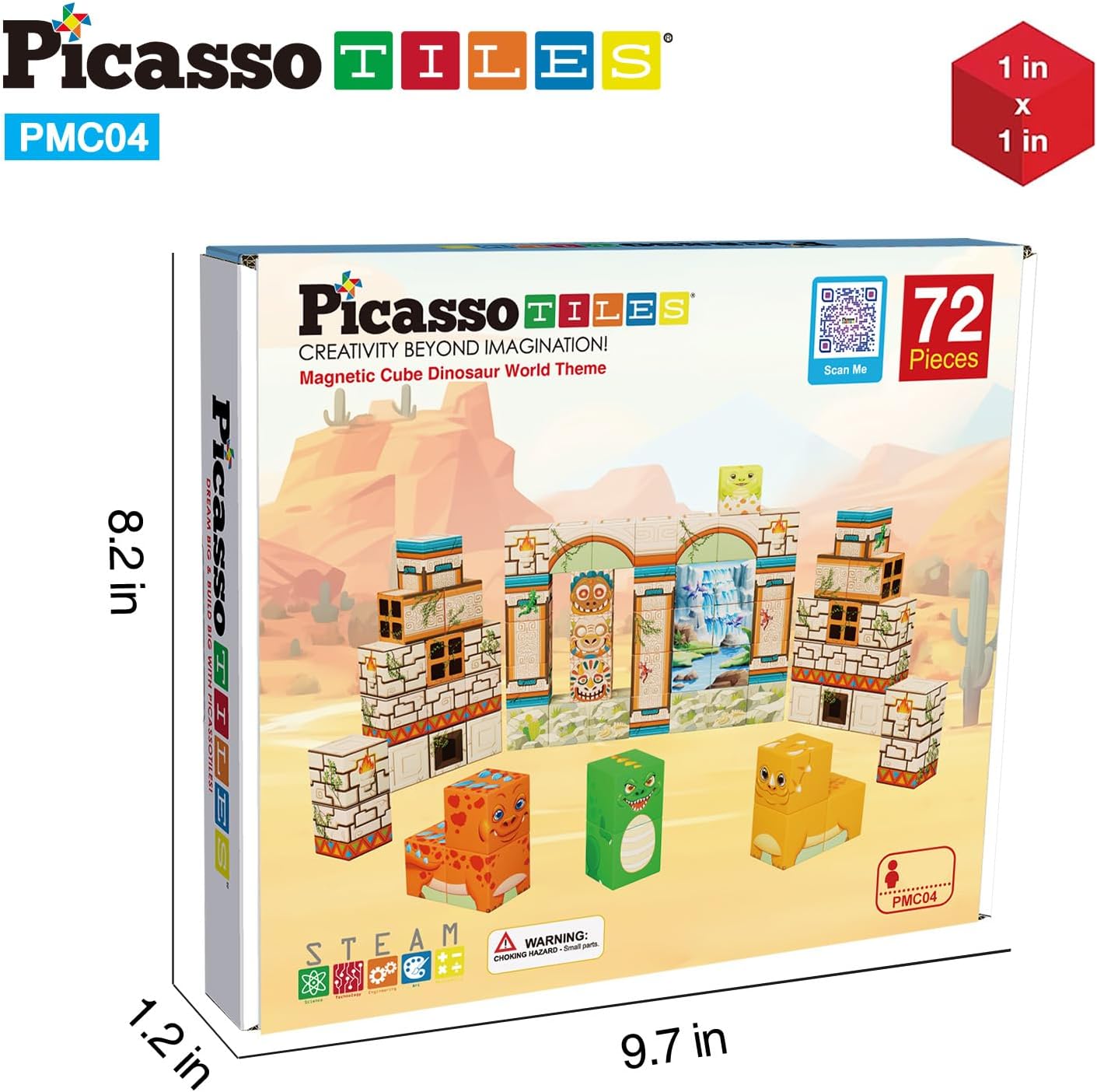 PicassoTiles 05 Pixel Magnetic Puzzle Cube 100 Piece Mix ampamp Match Cubes Sensory Toys STEAM Education Learning Building Block Magnets Children Construction Toy Set Stacking Magnet Creative Kit PMC100Prehistoric World Themed