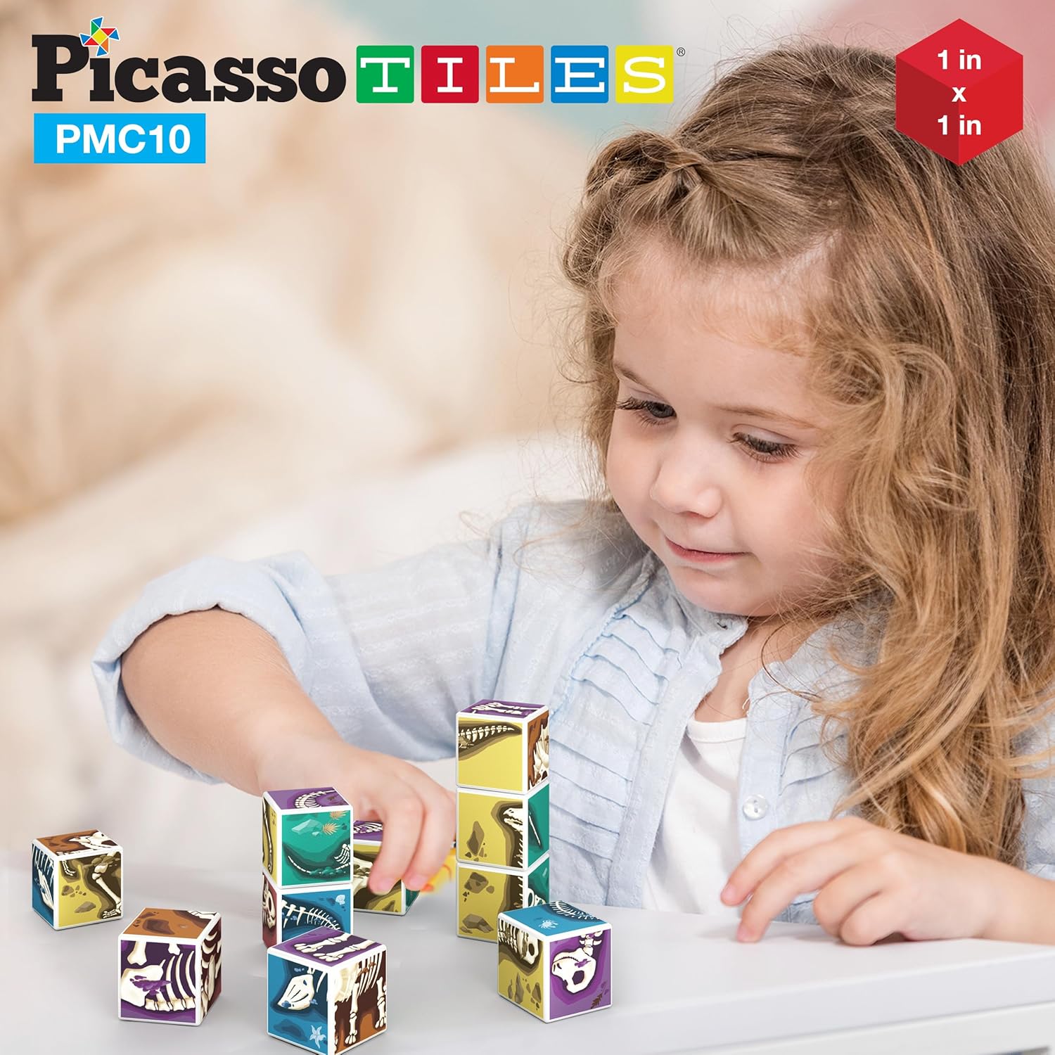 PicassoTiles 05 Pixel Magnetic Puzzle Cube 100 Piece Mix ampamp Match Cubes Sensory Toys STEAM Education Learning Building Block Magnets Children Construction Toy Set Stacking Magnet Creative Kit PMC1007in1 Dinosaur Theme
