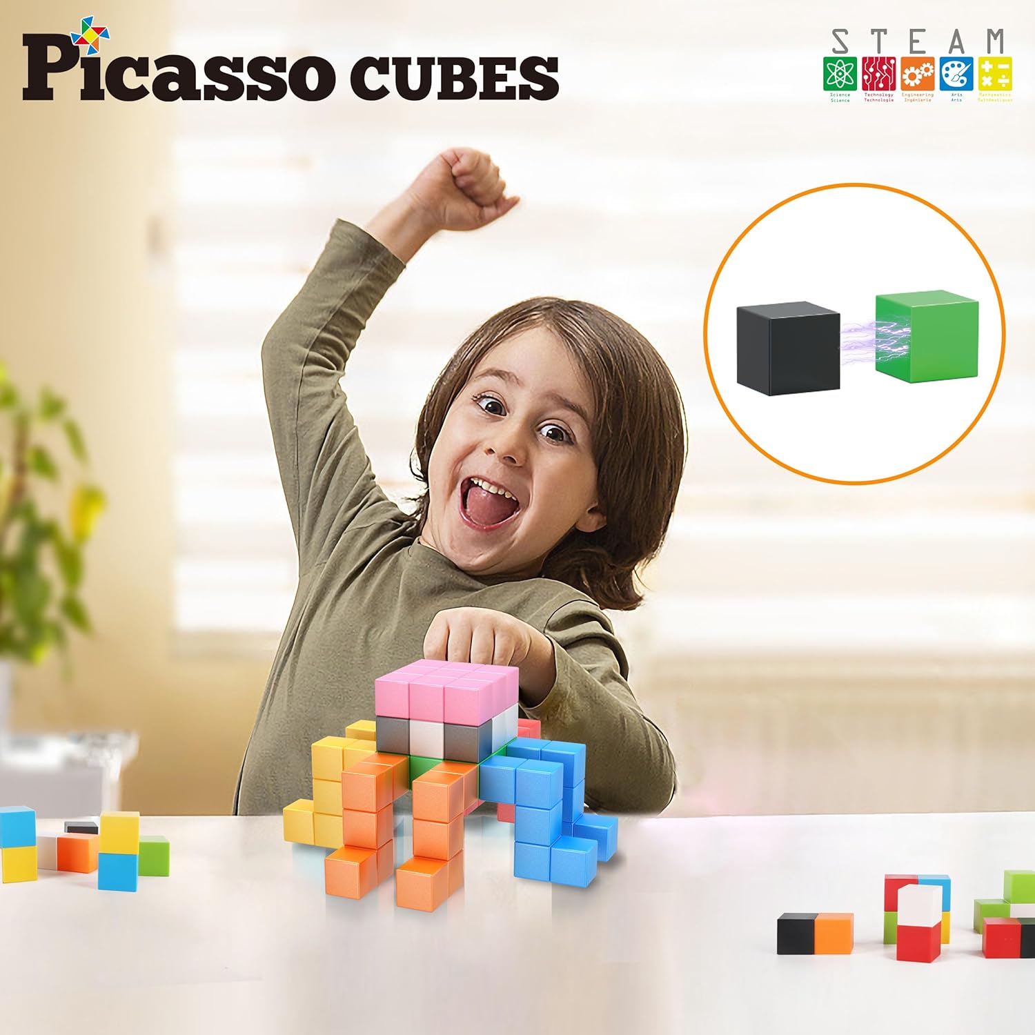 PicassoTiles 05 Pixel Magnetic Puzzle Cube 100 Piece Mix ampamp Match Cubes Sensory Toys STEAM Education Learning Building Block Magnets Children Construction Toy Set Stacking Magnet Creative Kit PMC10080 Pieces 12 3CM