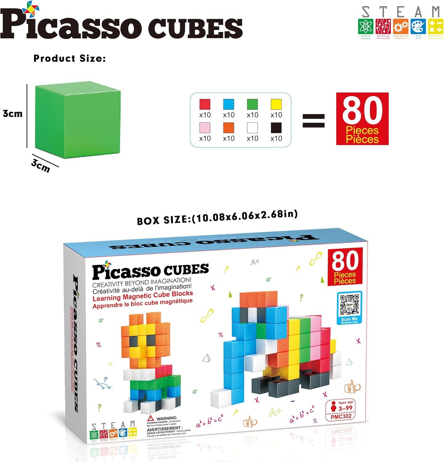 PicassoTiles 05 Pixel Magnetic Puzzle Cube 100 Piece Mix ampamp Match Cubes Sensory Toys STEAM Education Learning Building Block Magnets Children Construction Toy Set Stacking Magnet Creative Kit PMC10080 Pieces 12 3CM