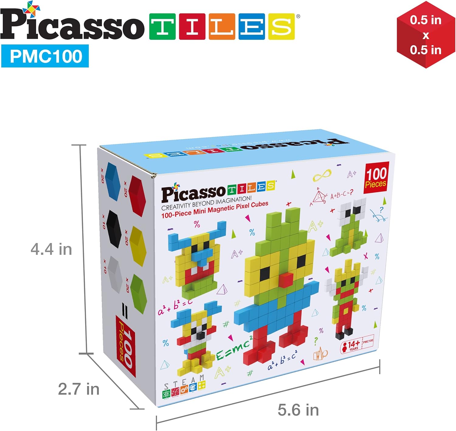 PicassoTiles 05 Pixel Magnetic Puzzle Cube 100 Piece Mix ampamp Match Cubes Sensory Toys STEAM Education Learning Building Block Magnets Children Construction Toy Set Stacking Magnet Creative Kit PMC100100pcs Magnetic Puzzle
