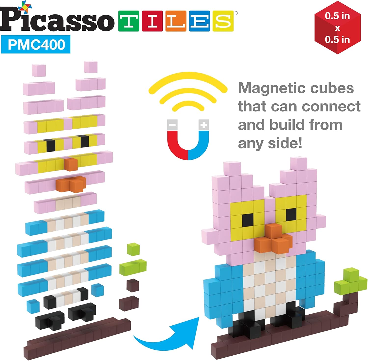 PicassoTiles 05 Pixel Magnetic Puzzle Cube 100 Piece Mix ampamp Match Cubes Sensory Toys STEAM Education Learning Building Block Magnets Children Construction Toy Set Stacking Magnet Creative Kit PMC100400pcs Magnetic Puzzle