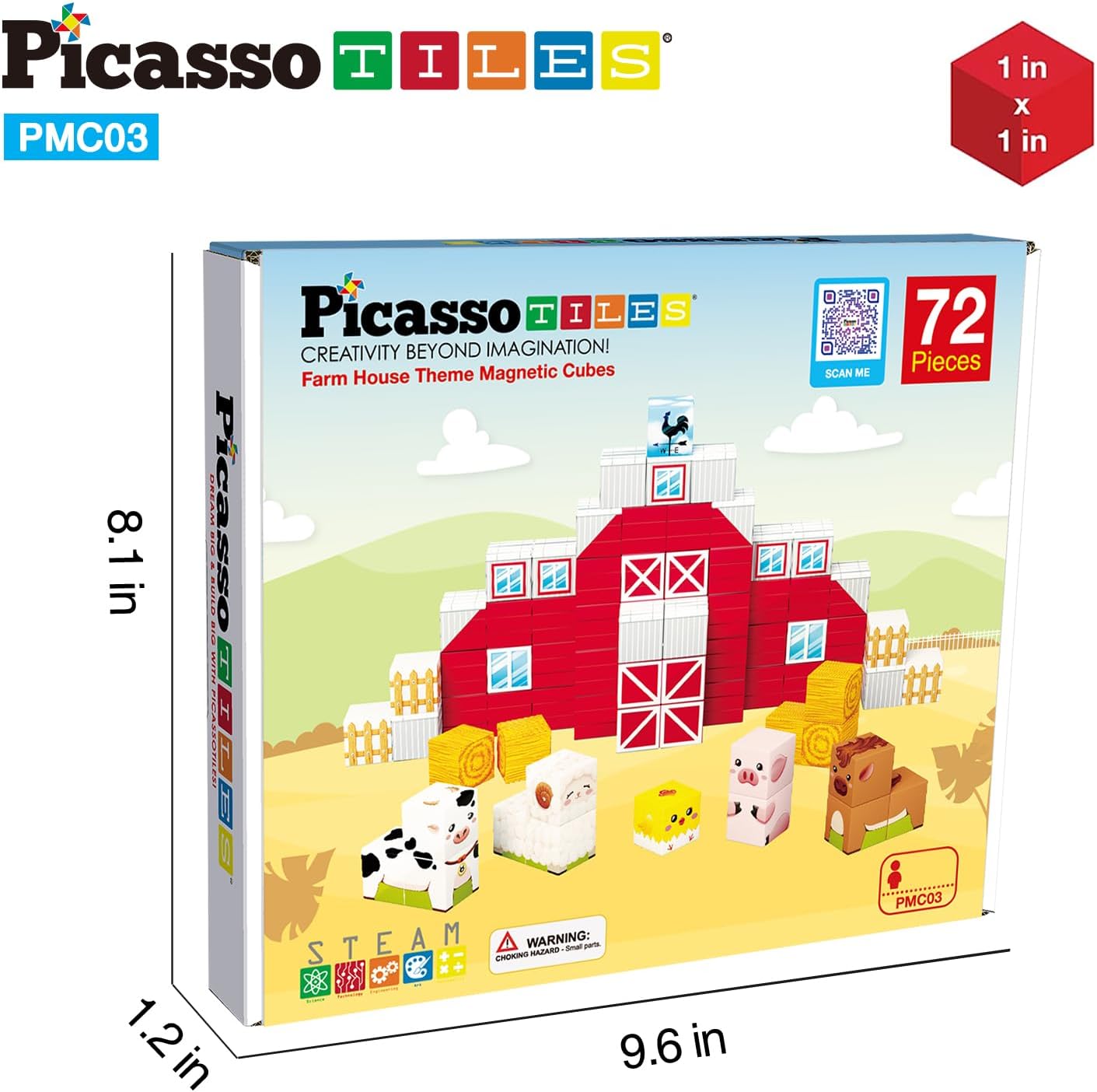 PicassoTiles 05 Pixel Magnetic Puzzle Cube 100 Piece Mix ampamp Match Cubes Sensory Toys STEAM Education Learning Building Block Magnets Children Construction Toy Set Stacking Magnet Creative Kit PMC100Cube Farm House Theme