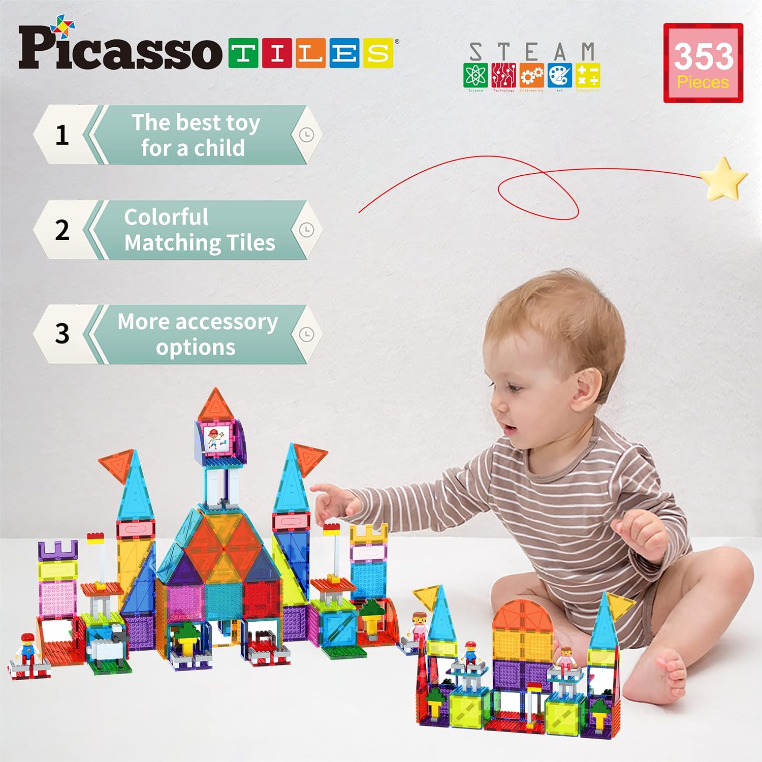 PicassoTiles 12pcs Magnetic Brick Tiles STEM Creative Magnetic Tiles Building Block Set Building Brick Construction Toy Socket Spikes Toys Accessory Educational Imaginative Learning Kit Stacking SetPTL353