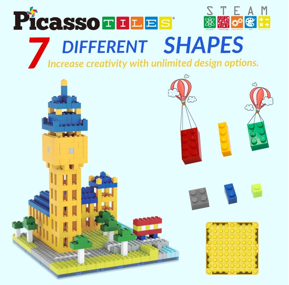 PicassoTiles 12pcs Magnetic Brick Tiles STEM Creative Magnetic Tiles Building Block Set Building Brick Construction Toy Socket Spikes Toys Accessory Educational Imaginative Learning Kit Stacking SetPTS512