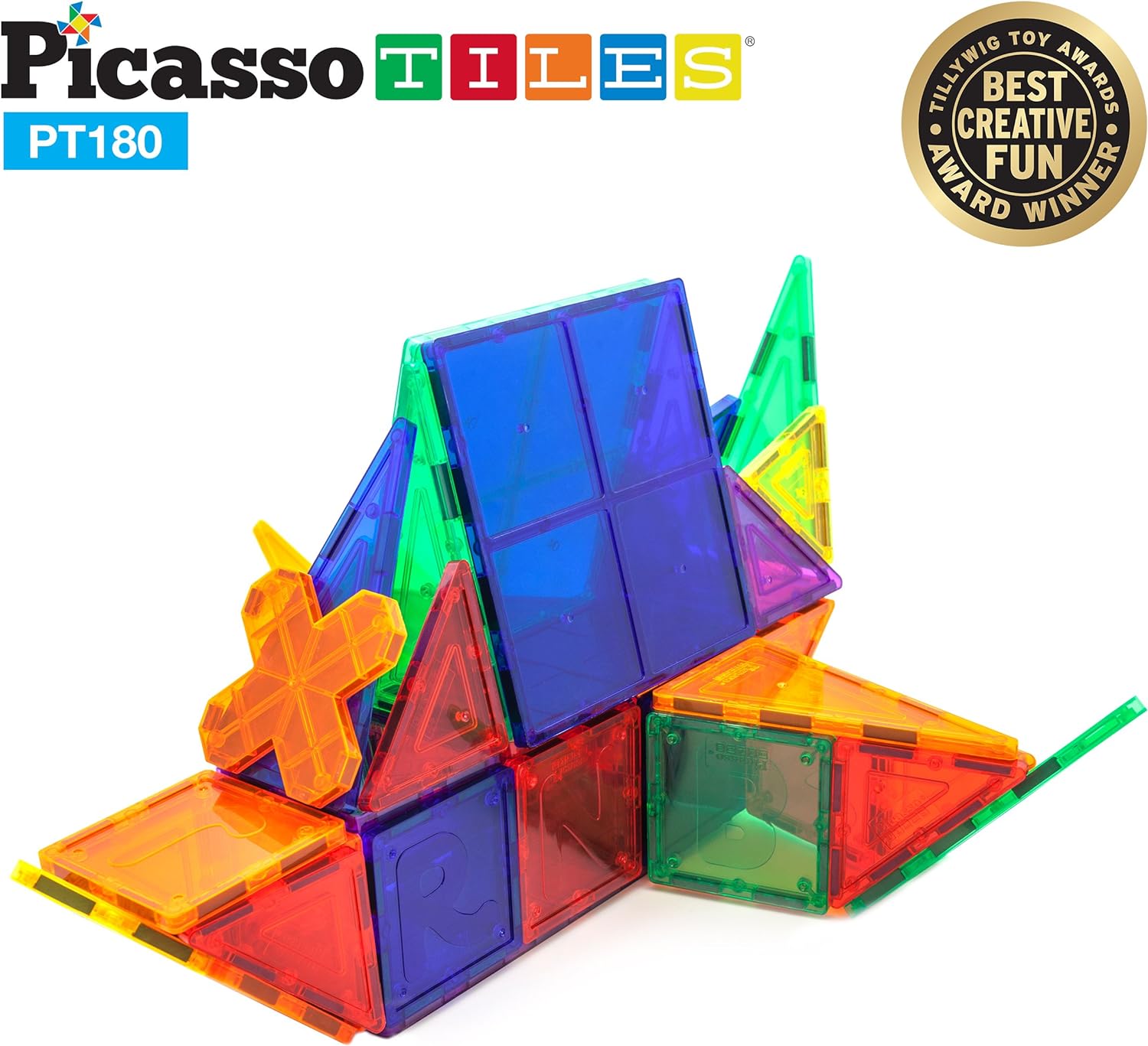 PicassoTiles 180 PCs Magnetic Tile Building Block Deluxe Construction Set with 2 Cars Clear Color Unique Shapes See Through Shape Tiles 3D Playboard Colorful Educational Construction for Kids Ages 3PicassoTiles 180 PCs Magnetic Tile Building Block Deluxe Construction Set with 2 Cars Clear Color Unique Shapes See Through Shape Tiles 3D Playboard Colorful Educational Construction for Kids Ages 3