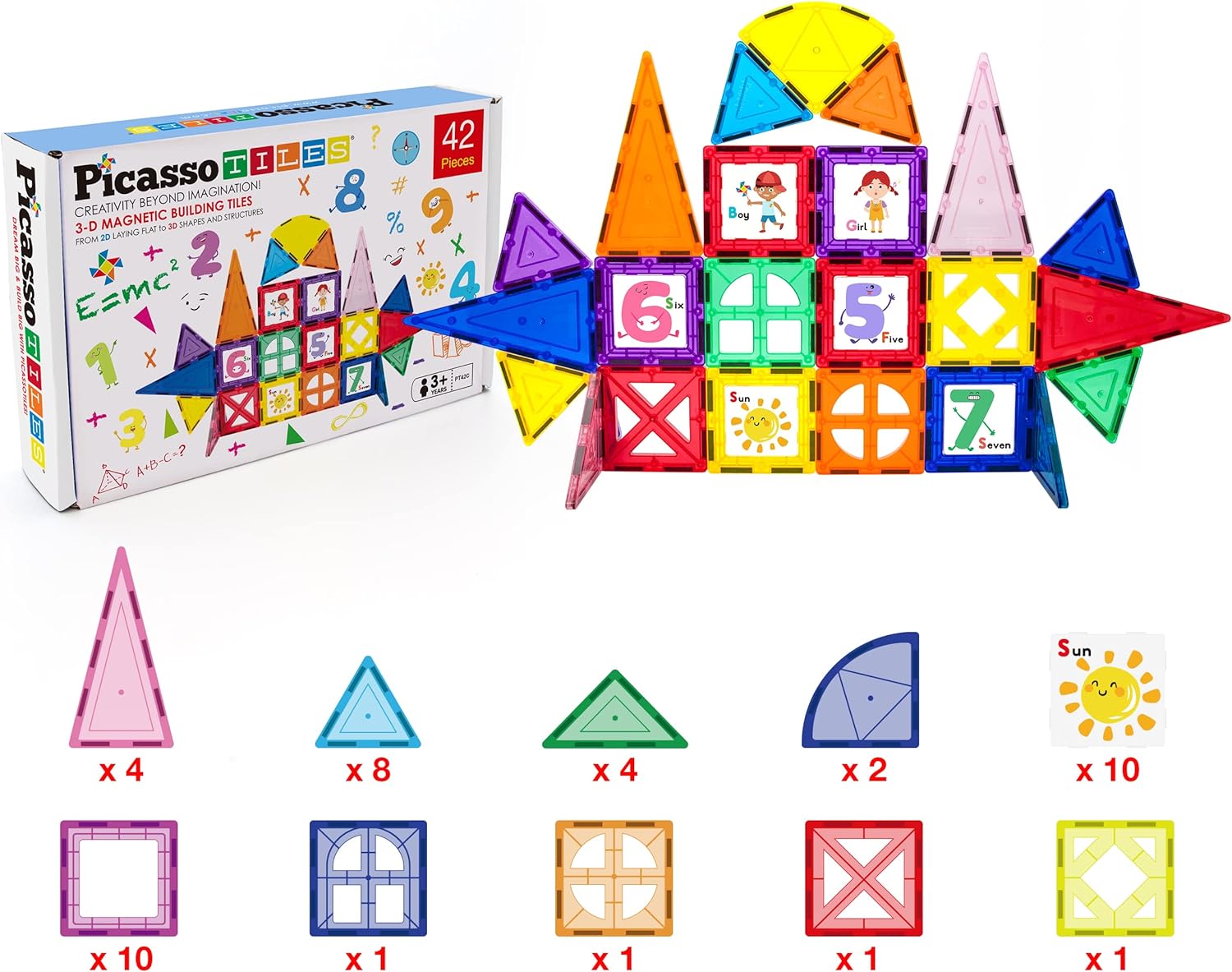 PicassoTiles 42 Piece Magnetic Building Blocks with 32pc Tiles and 10pc Clickin Educational Graphic Arts Magnet Construction Toy Set STEM Learning Playset Child Brain Development Stacking PlayboardPicassoTiles 42 Piece Magnetic Building Blocks with 32pc Tiles and 10pc Clickin Educational Graphic Arts Magnet Construction Toy Set STEM Learning Playset Child Brain Development Stacking Playboard
