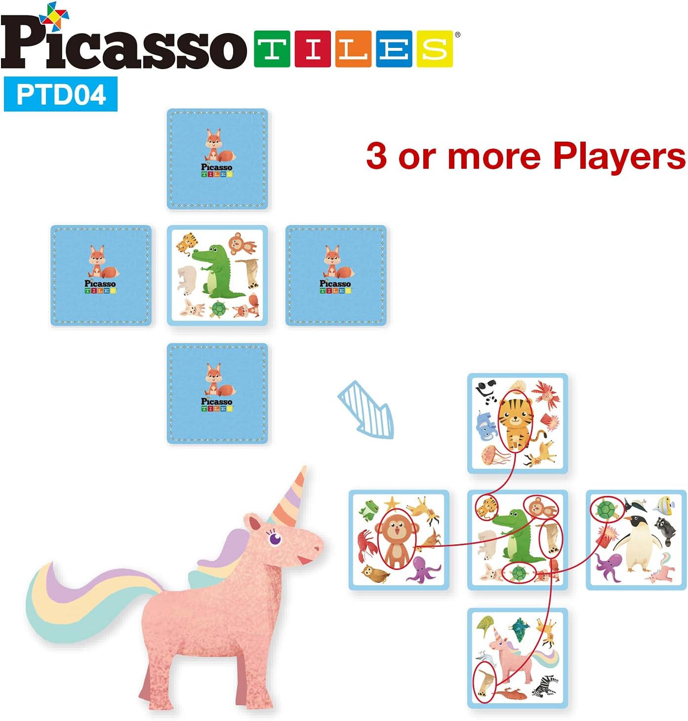 PicassoTiles 56 PCs Animal Speed Matching Game Match Identical Pairs of Animals as Fast as Possible Educational Puzzle Family Activity Board Games with Portable Storage Box for Boys amp Girls Ages 3PTD04