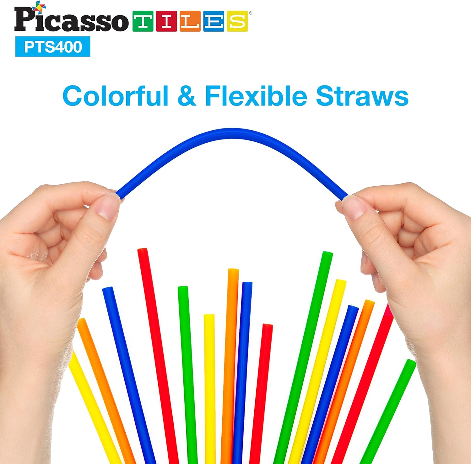 PicassoTiles 600pc Construction Toy Straw Building Set Children STEM Learning Interlocking Building Toys Creative Straw Connecting Builder Kits Early Education Kit for Kids Boys amp Girls Ages 3 PTS600Straw400pc