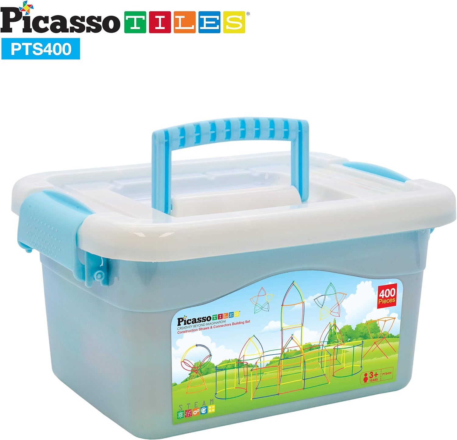 PicassoTiles 600pc Construction Toy Straw Building Set Children STEM Learning Interlocking Building Toys Creative Straw Connecting Builder Kits Early Education Kit for Kids Boys amp Girls Ages 3 PTS600Straw400pc