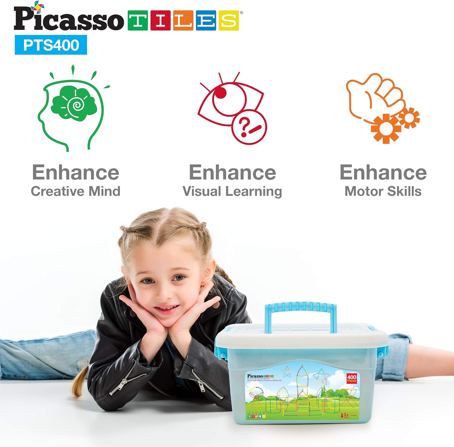 PicassoTiles 600pc Construction Toy Straw Building Set Children STEM Learning Interlocking Building Toys Creative Straw Connecting Builder Kits Early Education Kit for Kids Boys amp Girls Ages 3 PTS600Straw400pc