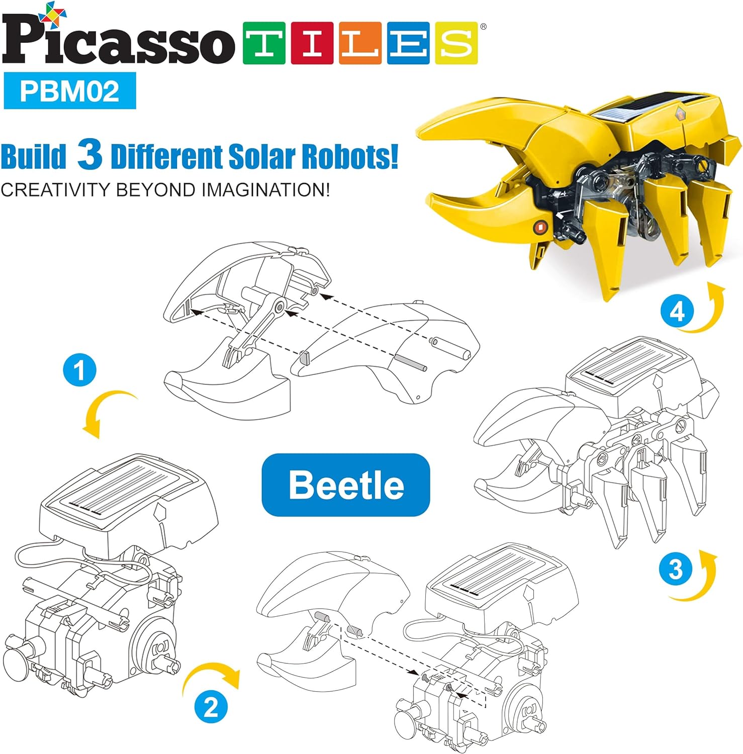 PicassoTiles STEM Kids Solar Powered Transformer Robot Educational Learning Engineering Building Toy 12in1 Creative Unique Transformation Renewable Energy Science Experiment DIY Kit Boy Girl Age 83in1 Dinosaur
