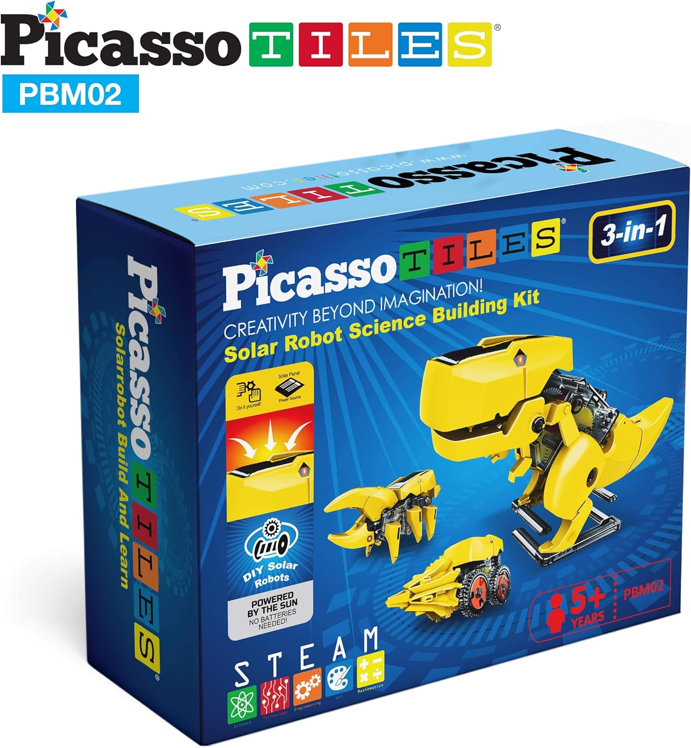 PicassoTiles STEM Kids Solar Powered Transformer Robot Educational Learning Engineering Building Toy 12in1 Creative Unique Transformation Renewable Energy Science Experiment DIY Kit Boy Girl Age 83in1 Dinosaur