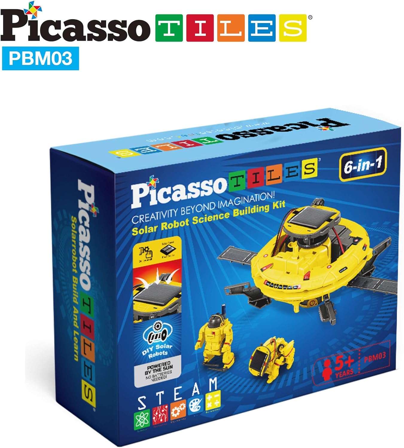 PicassoTiles STEM Kids Solar Powered Transformer Robot Educational Learning Engineering Building Toy 12in1 Creative Unique Transformation Renewable Energy Science Experiment DIY Kit Boy Girl Age 86in1 Aerospace