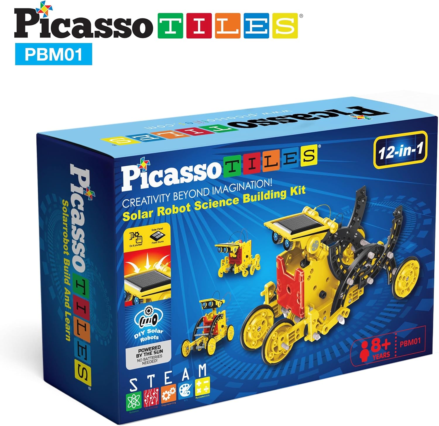 PicassoTiles STEM Kids Solar Powered Transformer Robot Educational Learning Engineering Building Toy 12in1 Creative Unique Transformation Renewable Energy Science Experiment DIY Kit Boy Girl Age 812in1 Robot