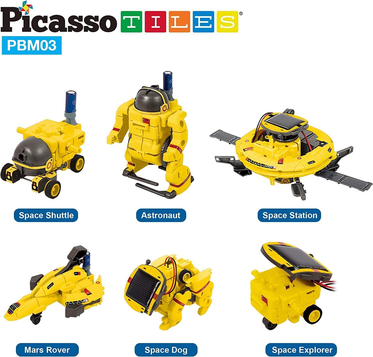 PicassoTiles STEM Kids Solar Powered Transformer Robot Educational Learning Engineering Building Toy 12in1 Creative Unique Transformation Renewable Energy Science Experiment DIY Kit Boy Girl Age 86in1 Aerospace