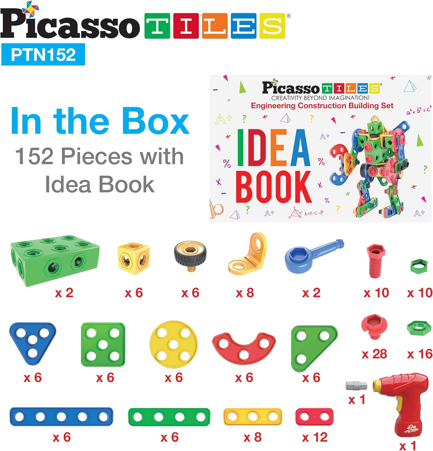 PicassoTiles STEM Kids Solar Powered Transformer Robot Educational Learning Engineering Building Toy 12in1 Creative Unique Transformation Renewable Energy Science Experiment DIY Kit Boy Girl Age 8152PC w Bin