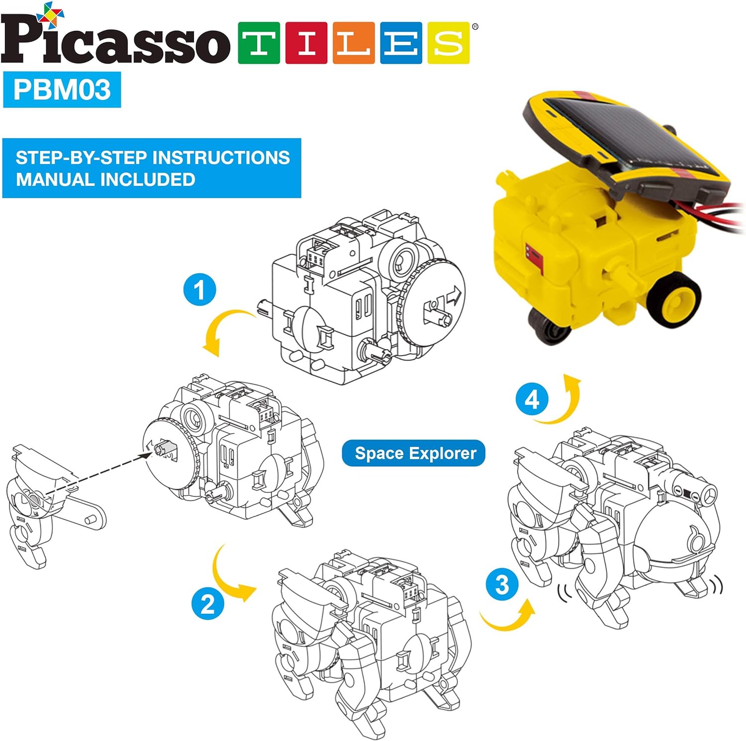 PicassoTiles STEM Kids Solar Powered Transformer Robot Educational Learning Engineering Building Toy 12in1 Creative Unique Transformation Renewable Energy Science Experiment DIY Kit Boy Girl Age 86in1 Aerospace