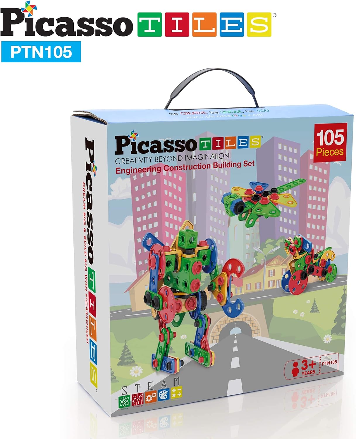 PicassoTiles STEM Kids Solar Powered Transformer Robot Educational Learning Engineering Building Toy 12in1 Creative Unique Transformation Renewable Energy Science Experiment DIY Kit Boy Girl Age 8105PC