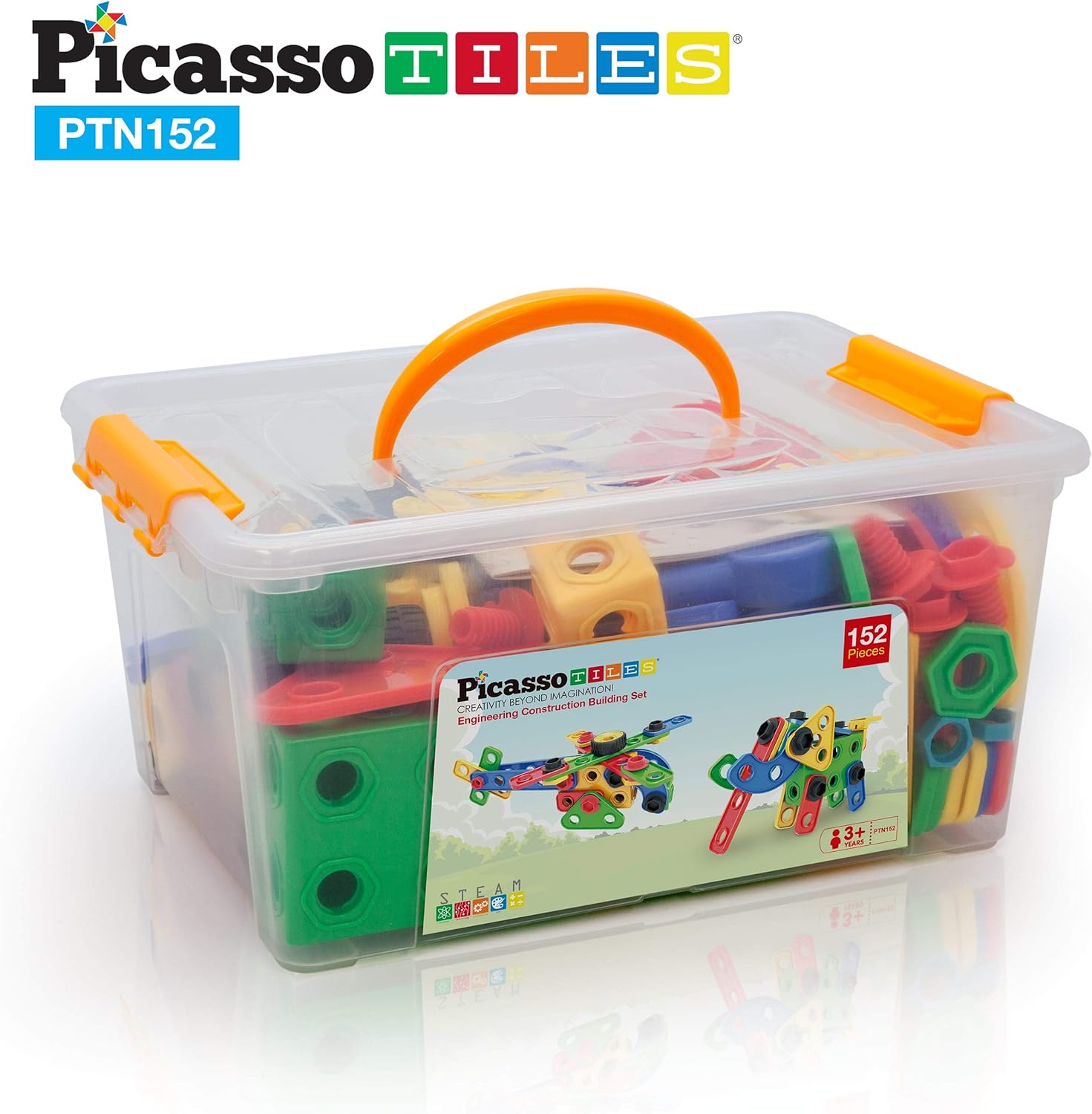 PicassoTiles STEM Kids Solar Powered Transformer Robot Educational Learning Engineering Building Toy 12in1 Creative Unique Transformation Renewable Energy Science Experiment DIY Kit Boy Girl Age 8152PC w Bin