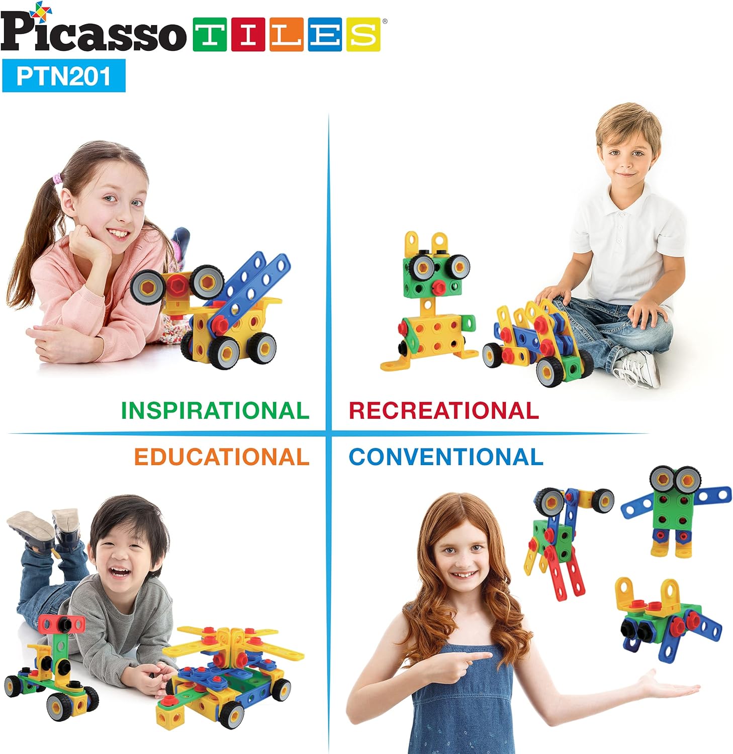 PicassoTiles STEM Kids Solar Powered Transformer Robot Educational Learning Engineering Building Toy 12in1 Creative Unique Transformation Renewable Energy Science Experiment DIY Kit Boy Girl Age 8201PC w Bin