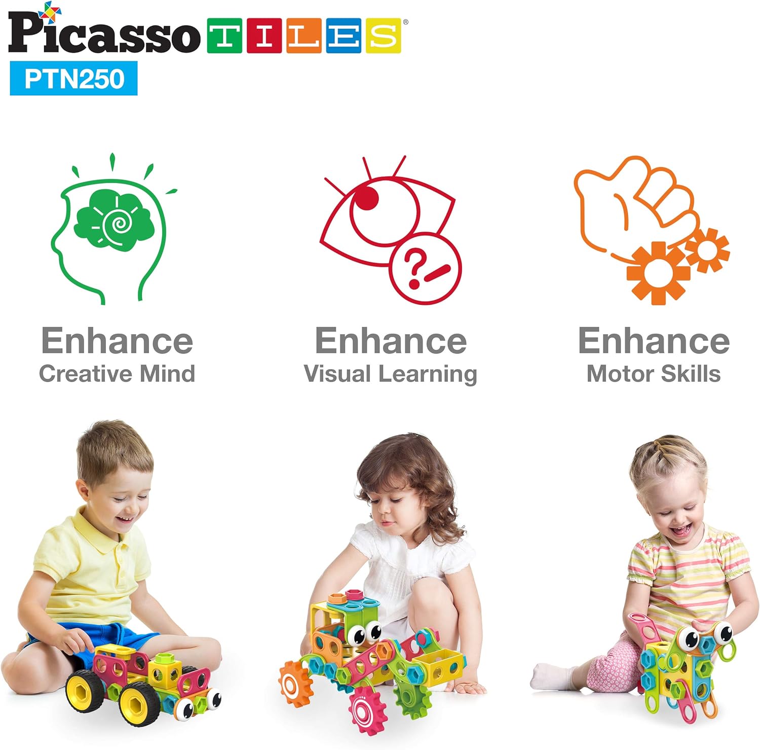 PicassoTiles STEM Kids Solar Powered Transformer Robot Educational Learning Engineering Building Toy 12in1 Creative Unique Transformation Renewable Energy Science Experiment DIY Kit Boy Girl Age 8250pc