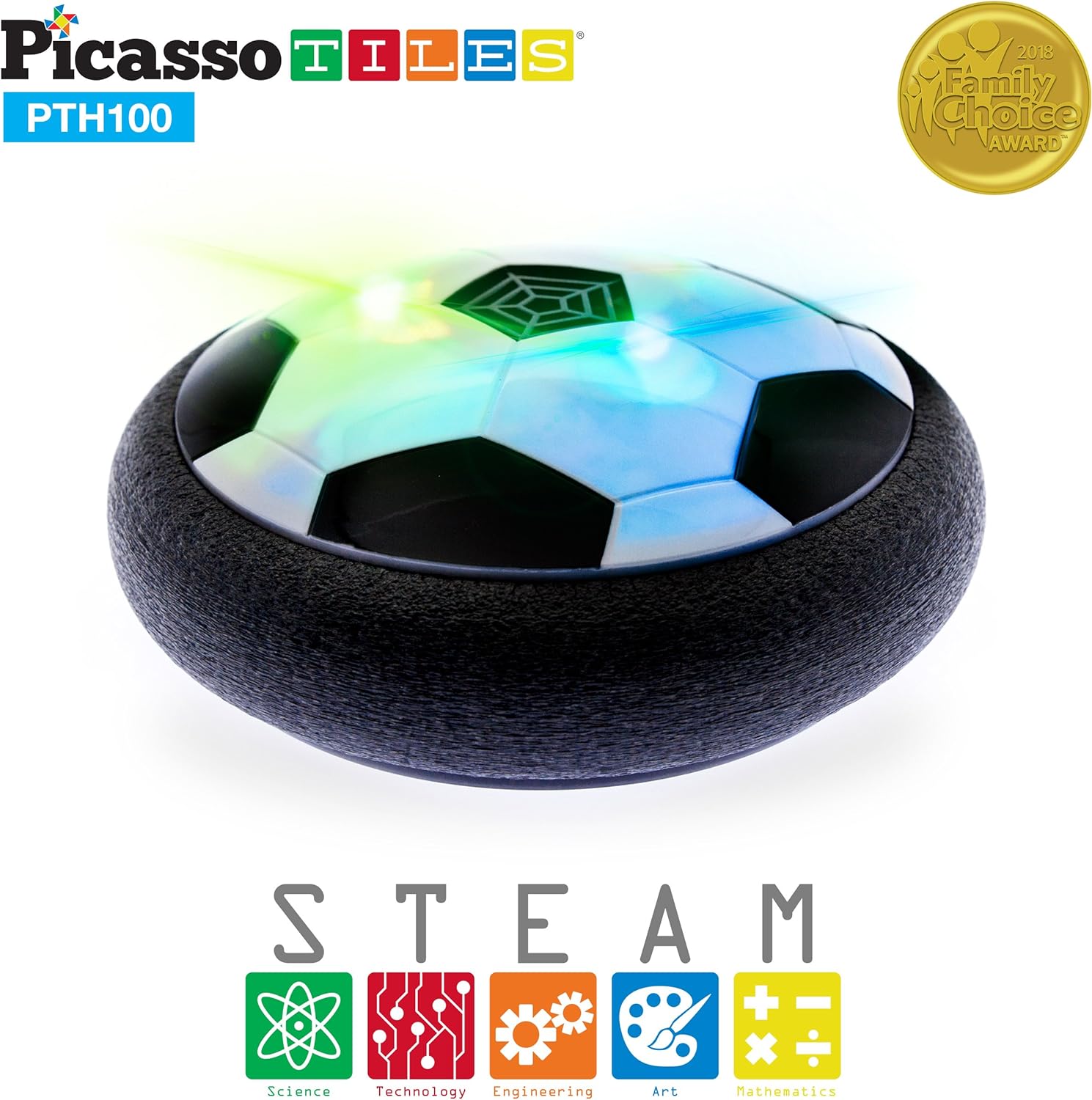 PicassoTiles Soccer Hoverball Air Hockey Electric Power Airlifted Hover Ball Indoor Floating Airflow Hovering LED Light and Soft Bumper Battery Powered Training and Playing Age 3 and up PTH100PicassoTiles Soccer Hoverball Air Hockey Electric Power Airlifted Hover Ball Indoor Floating Airflow Hovering LED Light and Soft Bumper Battery Powered Training and Playing Age 3 and up PTH100